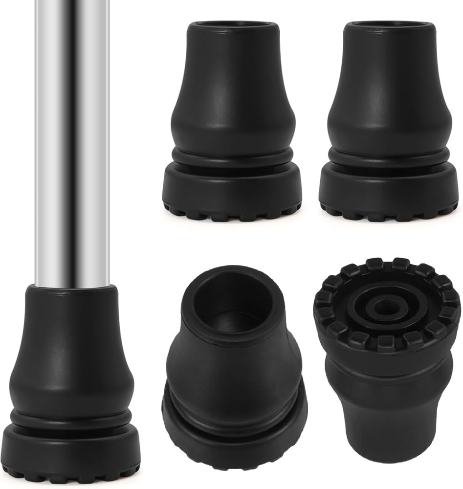 4Pc 7/8 Inch Rubber Cane Tips Heavy Duty Non Slip Replacement Tips Black