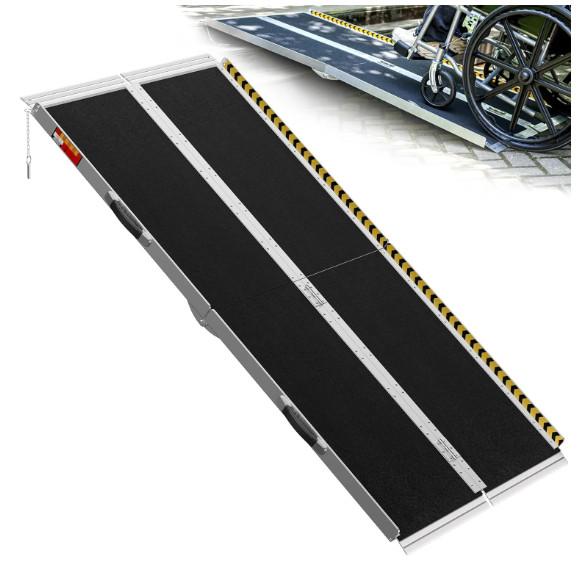 6FT Folding Wheelchair Ramp Aluminum Non-Slip 600lb Portable Threshold