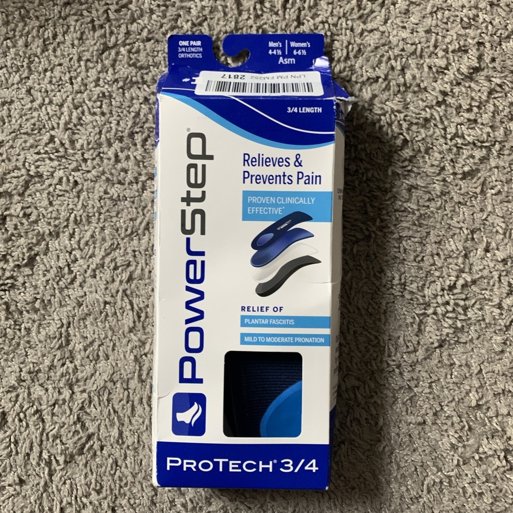 Power Step Protech 3/4 Length Insoles, Size ASM, Men 4/4.5, Women 6/6.5