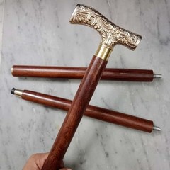 Decorative Walking Cane with Brass Handle Victorian Floral Design Wooden Shaft
