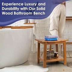 Teak Shower Bench, 20″ Solid Wood Shower Stool Waterproof Shower Rectangular