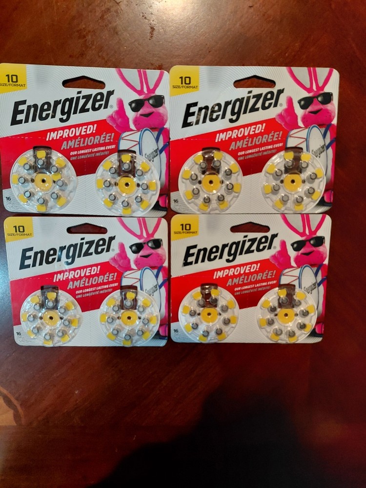 Energizer Zinc Air Hearing Aid Batteries Size 10 Yellow Tab 64 Total NEW
