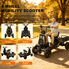 1000W Heavy-Duty 4-Wheel Mobility Scooter 50Km 3-Speed 15.5 mph 220lbs Load