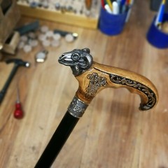 Metal walking stick cane solid brass bronze Ram Skull wooden handle black shaft