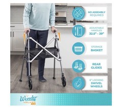 Wonder Walker Plus, Two Wheel Folding Walker with Basket- Cobalt Blue