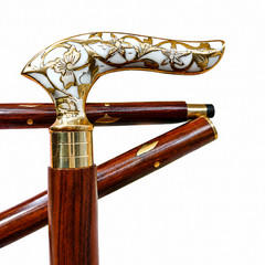 Luxury Walking Cane Derby Handle Wooden Gold Brass Floral Stick Elegant 36″