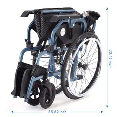 Medwarm Foldable Lightweight Wheelchairs with 22 Inch Rear Wheel, Blue