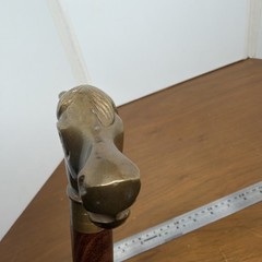 Brass Horse Head Handle Walking Stick Spiral Wood Cane Vintage