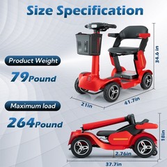ZIPPYGO Red 1000W Folding Mobility Scooter 4 Wheel For Elderly Adult 36V/21Ah US