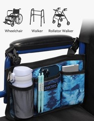 ZHCHG Wheelchair Side Bag, Armrest Pouch 1pack-balck, Blue