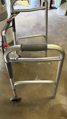 Silver Folding Walking Frame Walker, 2 Wheels, Adjustable Height, Adult/Senior
