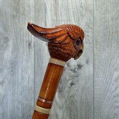 Cane Walking Stick Wooden carved Handmade – Parrot Cockatoo Red
