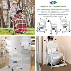 Shower Bedside Commode Chair Padded Seat With Wheels by , Medical Commode Toi…