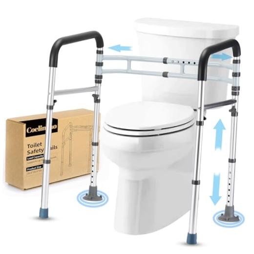 Toilet Safety Rails (300 LB) – Adjustable, Foldable Toilet Handle Dark Gray