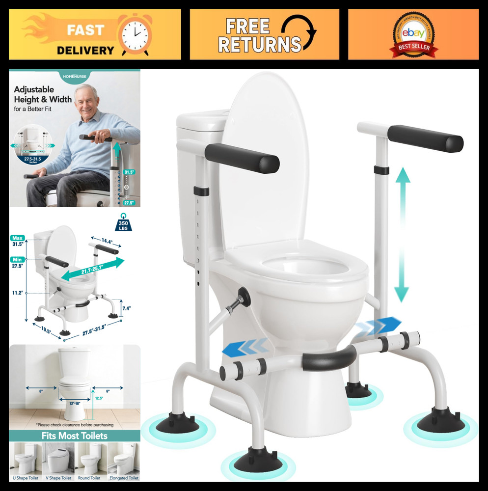 Heavy Duty Toilet Safety Rails for Seniors, Adjustable Height & Width, 350 lb Ca