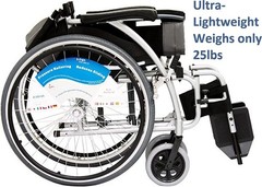Karman 25 lbs Ergonomic Wheelchair with Removable Footrest, 16″ Silver