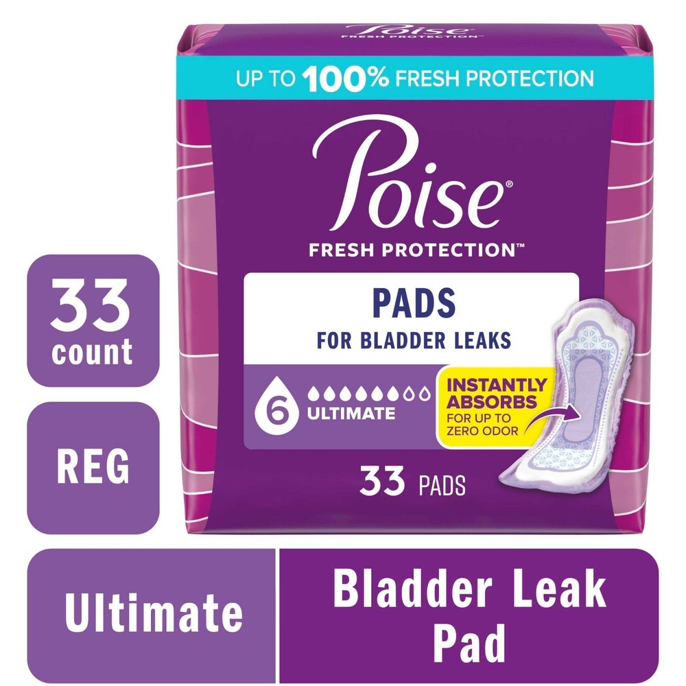 Poise Incontinence Pads for Women, 6 Drop Ultimate Absorbency, Regular Length