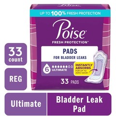 Poise Incontinence Pads for Women, 6 Drop Ultimate Absorbency, Regular Length