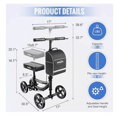 AOJIN All Terrain Knee Scooter Walker Foldable 300lb Capacity w/ Bag Black