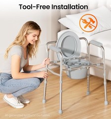3 in 1 Bedside Commode Toilet for Seniors, Sturdy Dual-Crossbar | Height Adju…