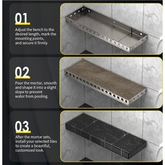 Adjustable Floating Shower Bench Kit 19-33in Wall Mount Aluminum Seat