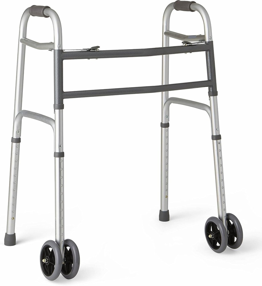 Medline Heavy-Duty Bariatric Folding Walker with 5” Wheels and Durable Handles