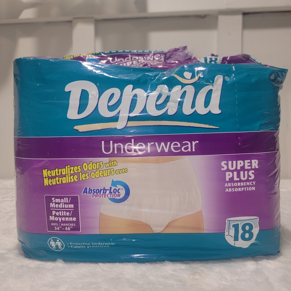 Depend Underwear Brief Super Plus 18 Pack 2002 Sm-Med RARE! Open 2 Used. Only 16