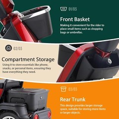 4-Wheel Electric Powered 2-Seat Mobility Scooter 3-Speed Mode for Seniors