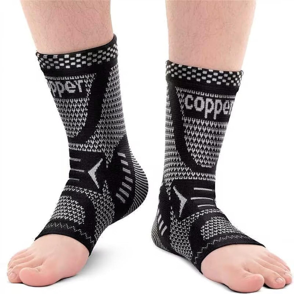 INDEEMAX Copper Ankle Brace Large, Copper-Silver Black 2 Pack