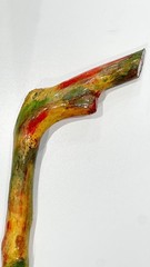 Vibrant Folk Art Walking Stick 37.5” Hand Painted Gnarled Wood Copper Ferrule