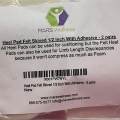 Mars Wellness Heel Pad Felt Skived half inch w adhesive 2 pair