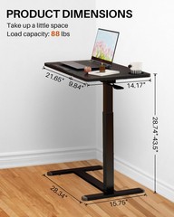 Overbed Table with Wheels, Pneumatic Lift, Foldable Top (Black)