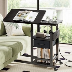 Height Adjustable Overbed Table with Wheel and Charging Station, Tiltable Des…