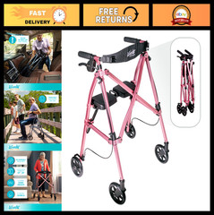 Lightweight Folding Rollator Walker with Seat for Seniors, 4-Wheel Mobility Aid,