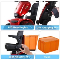 1000W 4-Wheel Heavy Duty Seniors Mobility Scooter 500lb 33 Miles 48V 20Ah 15 mph