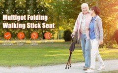 Lightweight Adjustable Foldable Cane Seat Adults Portable Chair & Walking Stick