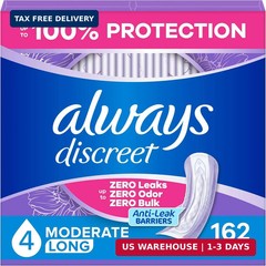 Always Discreet Adult Incontinence Pads for Women, Drier, 4 Drop Long Length, Mo