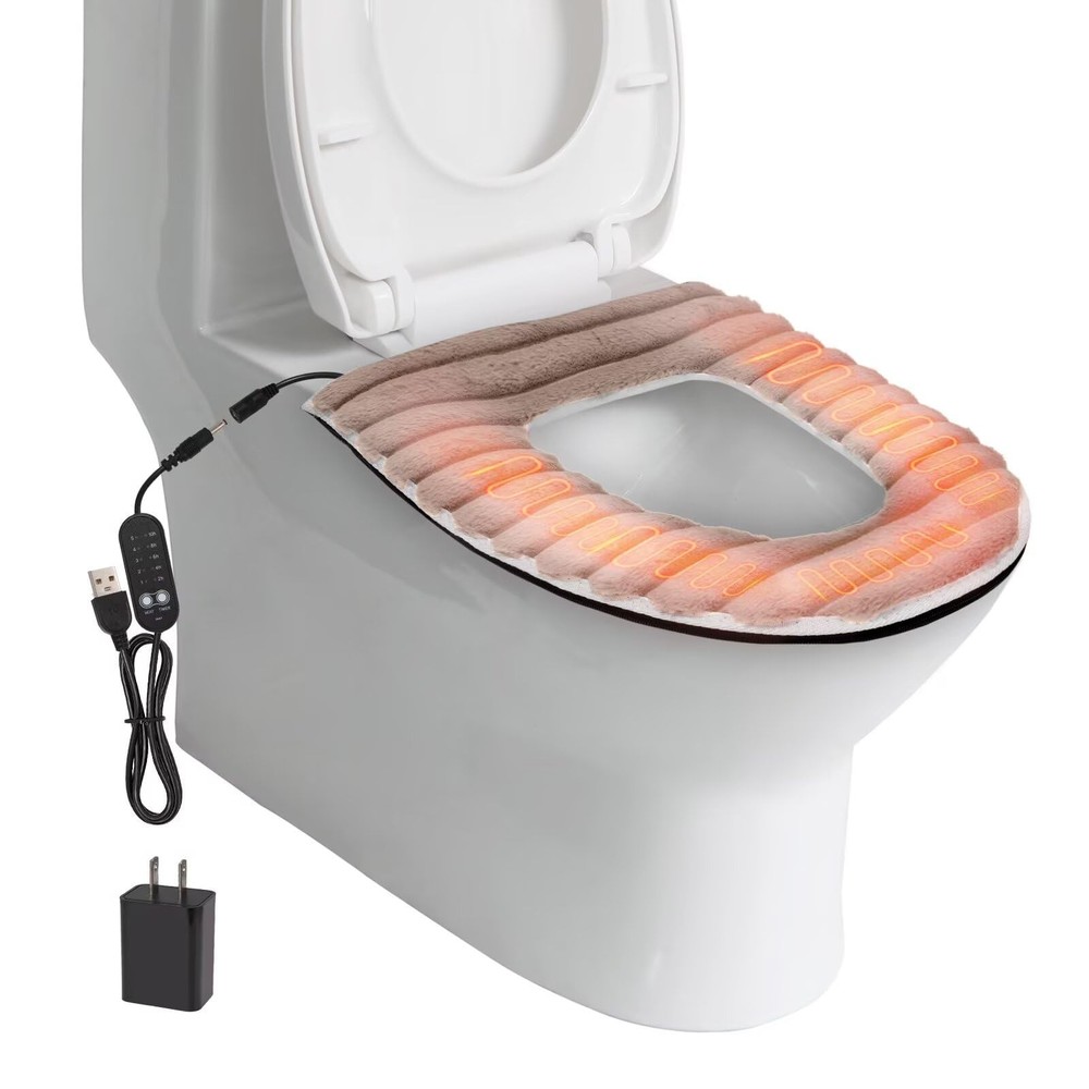 Heated Toilet Seat Cover,USB Powered Warmer with Uniform, Khaki