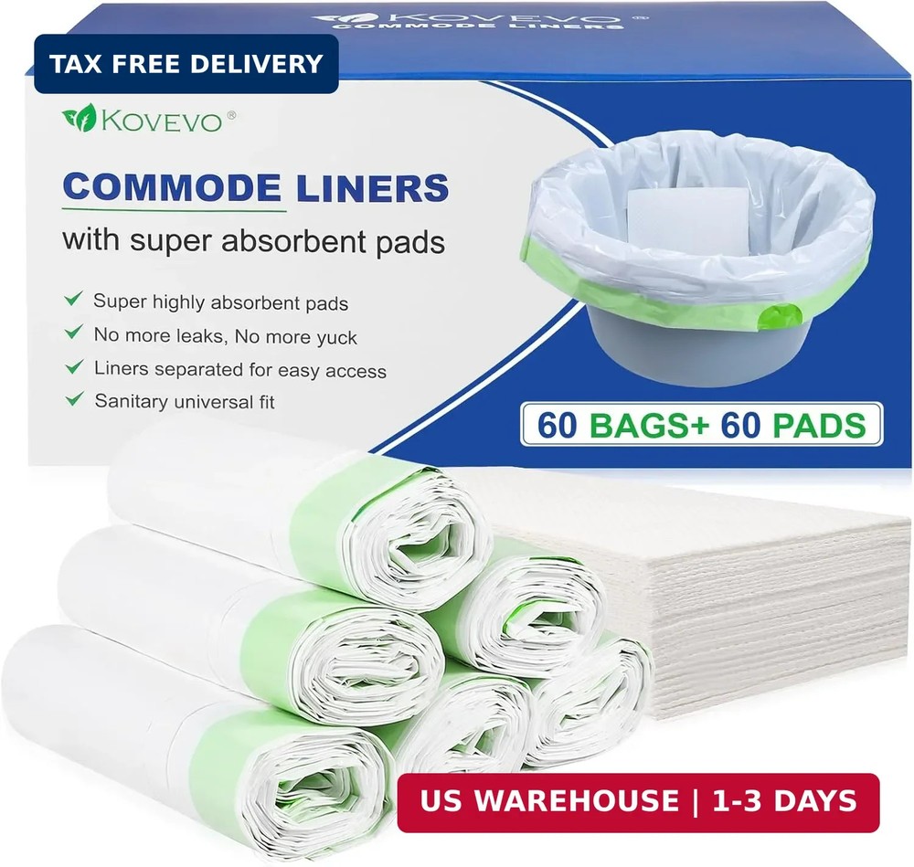 60 Pack Commode Liners with Absorbent Pads for Portable Toilet Bucket