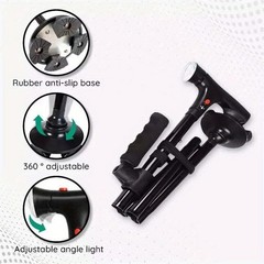 Twin Grip Folding Cane with LED Lights & SOS Alarm Adjustable, Portable, Secure