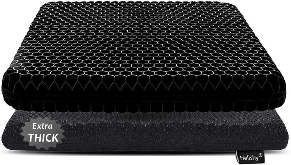 Extra Thick Gel Seat Cushion 2 Inch Pain Relief Black Office Chair Car
