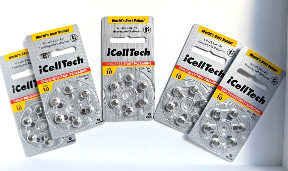 iCellTech Size 10 Hearing Aid Batteries PR70 P10, 1.45V, Pk 30 count Exp 2028