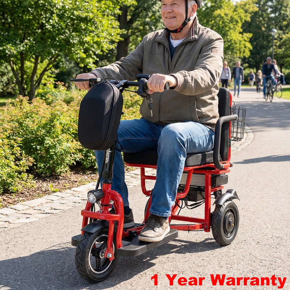 700W Dual Motor 3-Wheels Folding Senior Electric Mobility Scooter 48V/10Ah 300lb