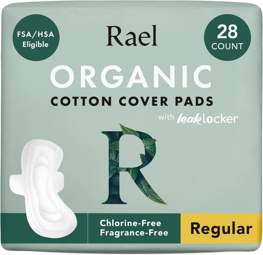 Rael Organic Cotton Cover Pads Regular Absorbency Ultra Thin Wings 28 Count