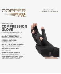 Copper Fit Hand Relief Compression Gloves Relief & Recovery Arthritis+Joint L/Xl