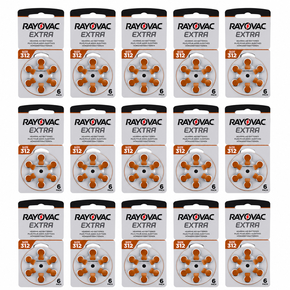 90x Rayovac 312 Hearing Aid Batteries Bulk Pack DA312 Brown Tab