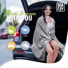 BOACAY Soft & Warm Travel Blanket for Airplane & Car – Long Single, Gray