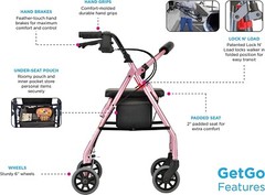 Nova GetGO Classic Foldable Rolling Walker Stnd Size Rollator – OPEN BOX PINK