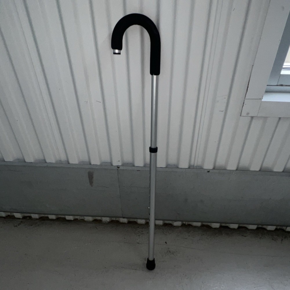 Adjustable Silver C Cane with Black Handle, Aluminum, for Adults/Seniors