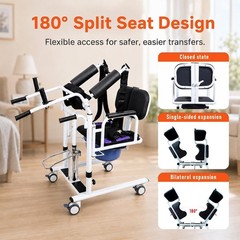 6-in-1 Hydraulic Patient Lift Chair, 180° Split Seat, 440lbs, Portable for Home,